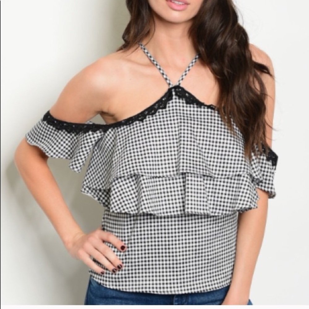 Black/White Gingham Halter Neck Top